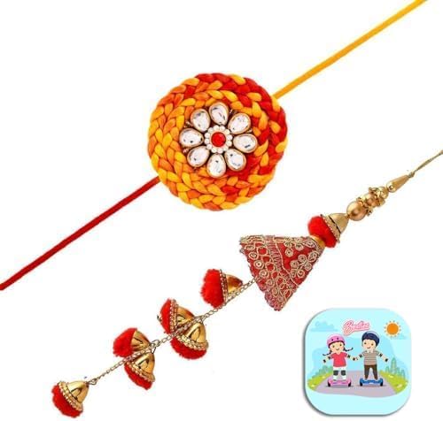 CraftVatika Bhaiya Bhabhi Rakhi Combo Set of 2 for Brother Bhaiya Bhabhi Couple Lumba Rakhi for Bhabhi Kundan Rakhi for Brother 1 Fridge Magnet Multicolor Thread Rakhi for Rakshabandhan-picture-12