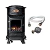 Universal - Poêle à gaz Provence 3,4KW Noir Fonte Véritable, Chauffage d'appoint Effet feu de Bois + Accessoires gaz Inclus : Tuyau gaz + Détendeur Butane