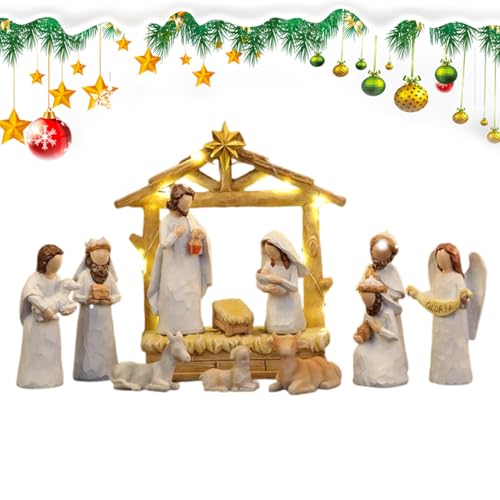 Generico Set Presepe, Presepe Completo con Gesù Bambino e Figure in Miniatura, 12 Pezzi Statuine Presepio Decorazioni Natalizie Per Casa Interni Festività
