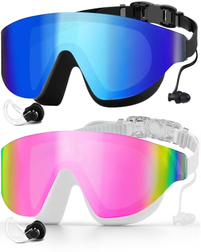 Zoomsnail Swim Goggles 2 Pack, Rimless Wide View Swimming Goggles for Adult, Anti-Fog Anti-UV No Leaking Pool Goggles for Men Women Youth