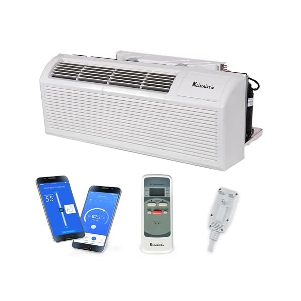 Klimaire 15,000 BTU PTAC Heat Pump A/C R-32 Wi-Fi Enabled with 5 kW Electric Heater, Remote Control, Drain Kit – 230V