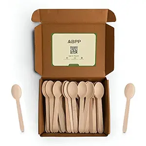 ABPP Wooden Spoon Disposable | Big Size Spoons, Use & Throw Spoons for Party | Disposable Spoons Pack of 100-16cm