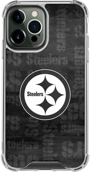 Skinit Clear Phone Case Compatible with iPhone 13 Pro Max - Officially Licensed NFL Pittsburgh Steelers Black & White Design