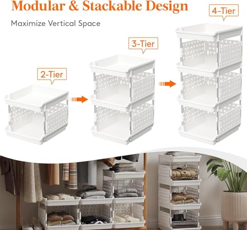 Image of JD Fresh 4 Tier Plastic Storage Drawer Organizer /Stackable Kitchen Organiser Rack /Breathable Design Shelf Storage Stand /Multipurpose Storage Rack for Kitchen, Office, kids room and Pantry (White)