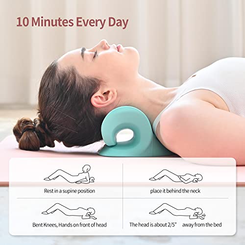 HubiCare Neck Stretcher for Neck Pain Relief, Cervical Traction Device, Neck and Shoulder Relaxer for TMJ Pain Relief and Cervical Spine Alignment, Chiropractic Pillow Neck Stretcher (Mint)