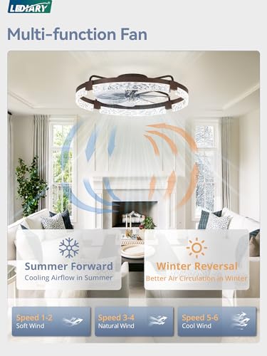Image of LEDIARY 2-Pack 24 inch Ceiling Fans with Lights, APP & Remote, Brown