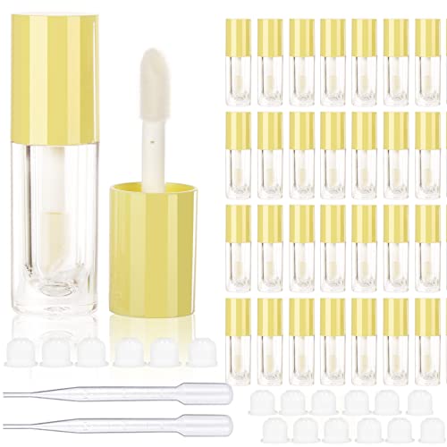 COSIDEA 30pcs Yellow Empty 6ml 0.2oz Lip Gloss Tubes with Big Doe Foot Wand，Round Lipgloss Containers，Concealer Tube Cosmetic Packing Container Bulk Wholesale