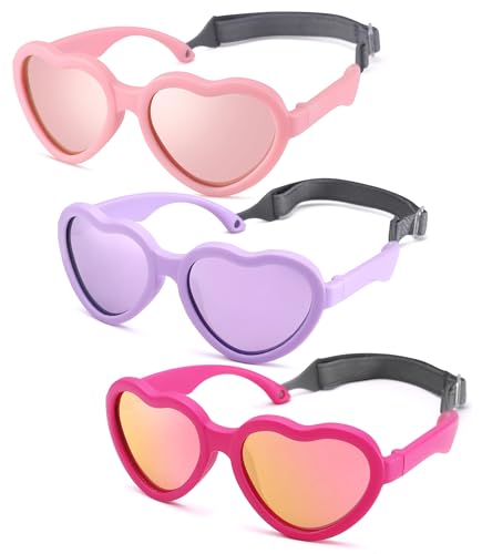 Image of Flexible Heart Shaped Baby Polarized Sunglasses with Strap Adjustable Toddler & Infant Age 0-24 Months
