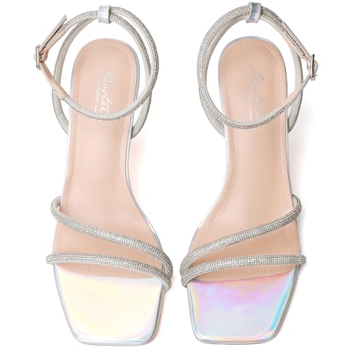 Image of Mostrin Womens Sandals Strappy Heels for Women Ankle Strap Lace Up Heels Square Open Toe Heels Tie Up Stiletto High Heeled Sandals for Prom, Party, Daily Wear
