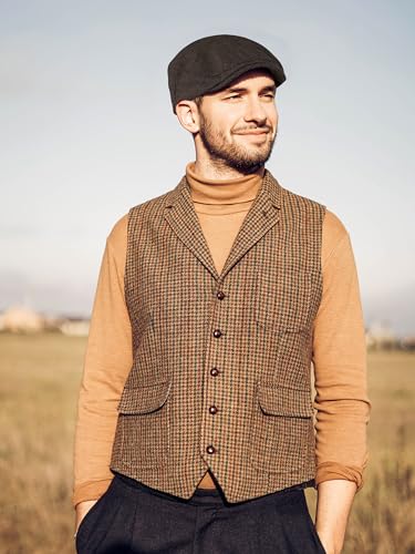 KUTTOR 4 Pieces Men's Herringbone Flat Newsboy Hat Classic Newsboy Cap Trendy Flat Cap for Outdoor Daily Use - Image 6