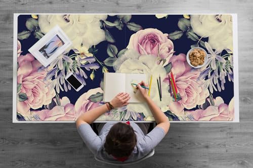 Tapis de souris 120x60 cm en vinyle PVC aux motifs de fleurs baroques
