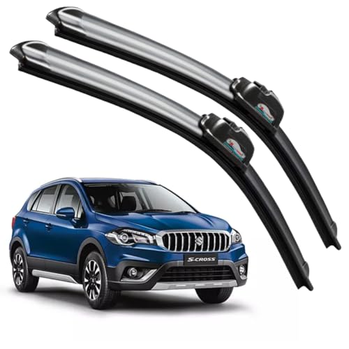 Image of Frameless Rubber Car Wiper Blades Set of 2 Compatible with (S-Cross New (2018-Till Date) (D-26,P-14))