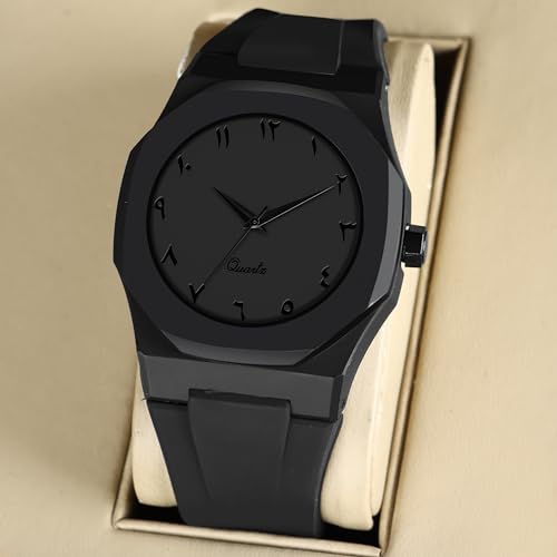 Image of CERO Men's Black Analog Watch | Lightweight Silicone Strap | Arabic Numerals & Minimalist Dial | Casual & Stylish Wrist Watch