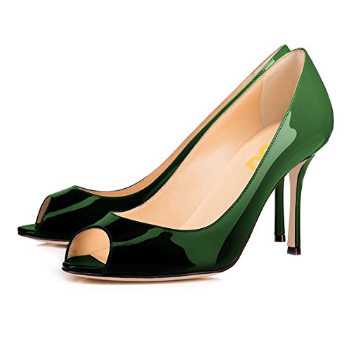 FSJ Women Flattering Peep Toe Party Dress Shoes Glossy Patent