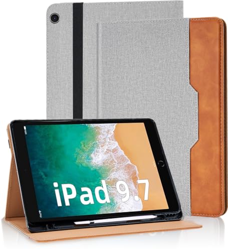 Vkooer Funda para iPad 9,7 2018/2017 (iPad 6ª/5ª generación), iPad Air 1/Air 2 Carcasa PU Cuero [Auto Sueño/Estela] Flip Case Cover con Función de Soporte   Gris
