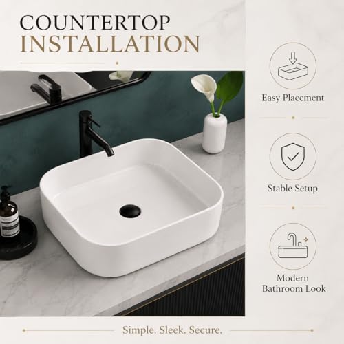 Image of QUALITO White Table Top Wash Basin for Bathroom, Living Room, Hall, Dinning Room | Countertop /Over Counter Ceramic Vessel Sink /Basin | Glossy Finish Table Top Wash Basin (White, 16x16x5 Inch)