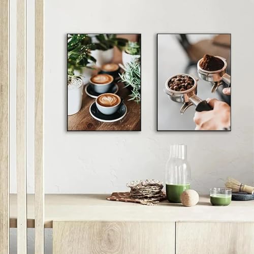 Affiches d'art toile peinture café expresso latte salon maison 50x70 cm x 2 sans cadre