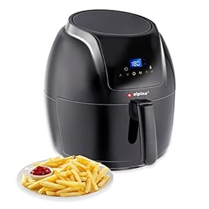 alpina Airfryer – Digitaal Touchscreen – 5 Liter – Hetelucht friteuse – Heteluchtoven – Friet, Groente, Brood, Muffins – 7-8 Personen,Zwart