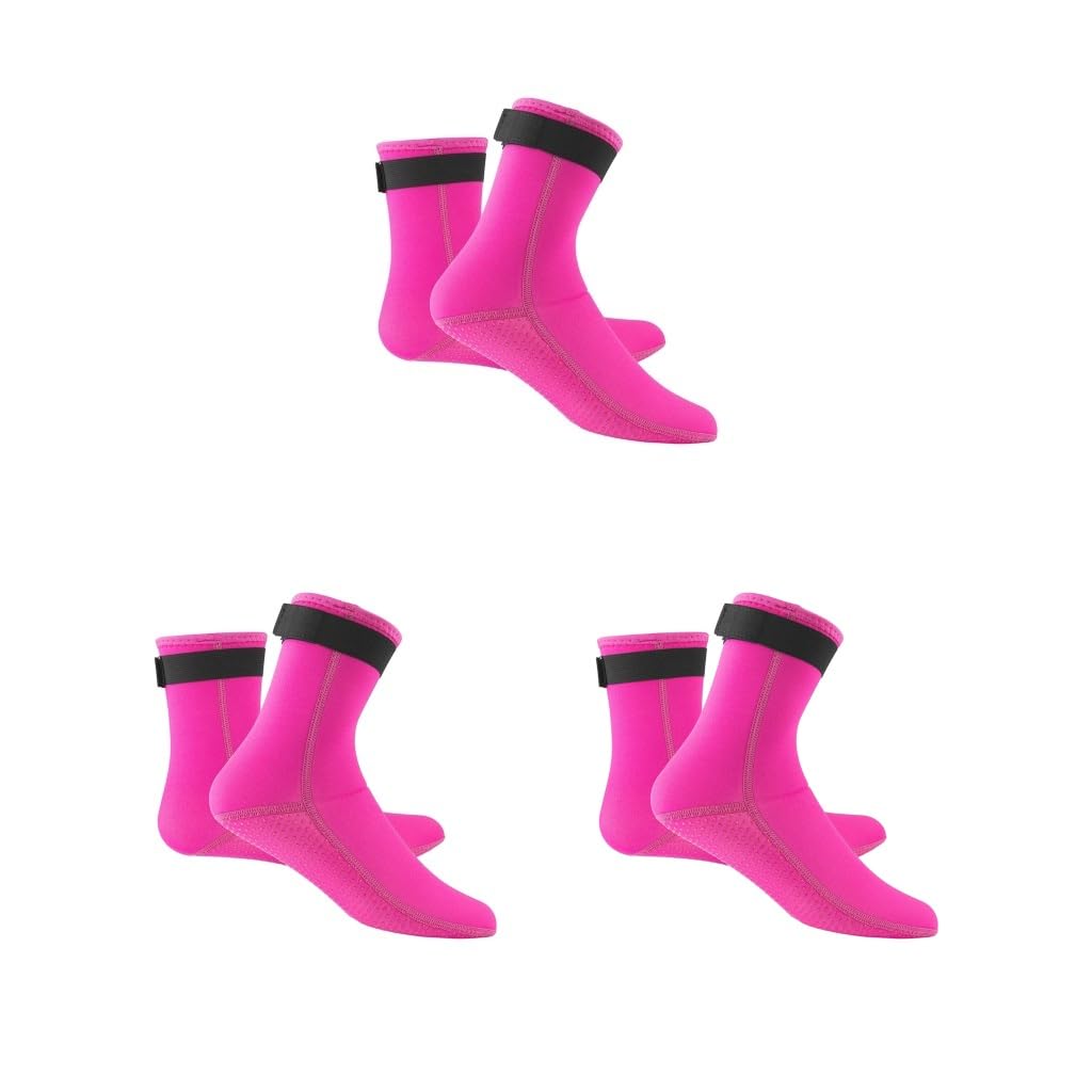Botas de buceo de neopreno de 3 mm, calcetines de esnórquel, color rojo rosa, talla XS