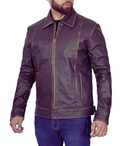 Hide & Seek Men’s Vintage Black Harrington – Streetwear Motorcycle Biker Style Shirt Collar Leather Jacket4