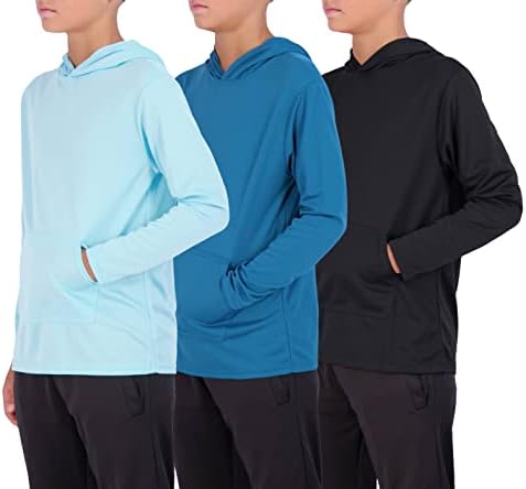 3 Pack: Boys Hoodies Sweatshirts Girls Youth Boy Teen Mesh Dry Fit Long Sleeve Active Athletic Hoodie Sweatshirt Pullover Tops Gym Clothes Workout Wicking Kids Plain Warm Soft Kid -Set 3, XXL (18/20)