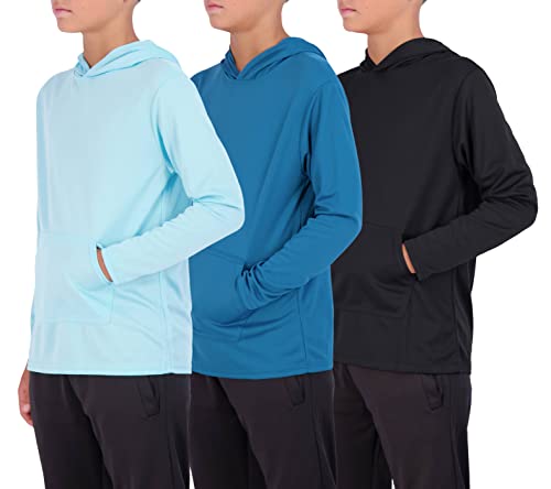 3 Pack: Boys Hoodies Sweatshirts Girls Youth Boy Teen Mesh Dry Fit Long Sleeve Active Athletic Hoodie Sweatshirt Pullover Tops Gym Clothes Workout Wicking Kids Plain Warm Soft Kid -Set 3, Xxl (18/20) #TOP3