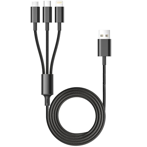 Multi USB Kabel 1.2M, Ladekabel 3 in 1 USB Schnellladekabel Nylon Universal Ladekabel USB Ladekabel Mehrfach Anschlüsse mit Micro USB Typ C Lightning für iPhone, Android, Samsung Galaxy, Huawei, LG