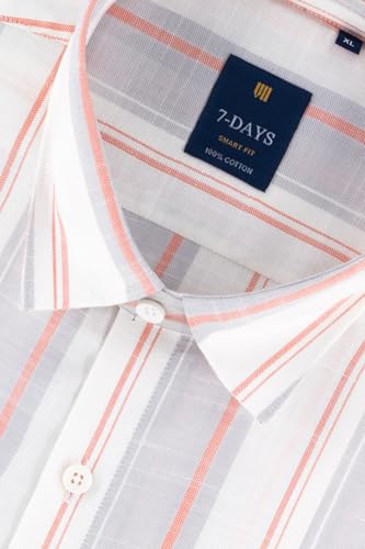 Image of 7-DAYS Men's Premium Striped Shirt - 100% Cotton, Tailored Fit (Between Slim & Regular), Full Sleeve, with Pocket - Smart Office & Casual Look