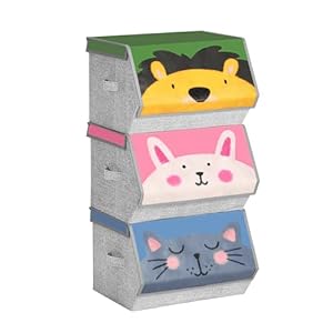 SONGMICS Kinder Aufbewahrungsboxen 3er Set Tier-Motive RFB760P01