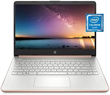 HP 14 Laptop, Intel Celeron N4020, 4 GB RAM, 64 GB Storage, 14-inch Micro-edge HD Display, Windows 10 Home, Thin & Portable, 4K Graphics, One Year of Microsoft 365 (14-dq0030nr, 2021, Pale Rose Gold)