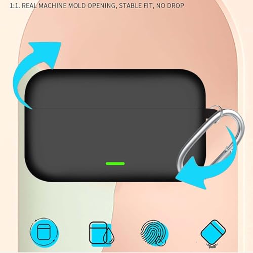 Image of Aniex Silicone Case Cover for realme Buds T500 Pro, Shockproof, Anti-Slip, Dustproof, Scratch Resistant, with Carabiner Hook, Full Body Protection (New Black)