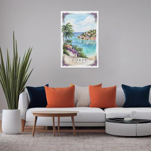 Poster Corfou aquarelle pour une décoration de chambre épurée