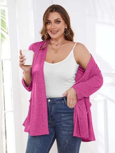 Image of BELAROI Plus Size Lightweight Cardigan Sweaters for Women Casual Open Front 3 /4 Sleeve Cover Up