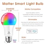 Energetic Light Bulbs Work with Alexa/Apple Home/Google Home/SmartThings, Matter Smart A19 LED Light Bulb, E26 RGB Smart Bulbs, 60W Equivalent, 800LM, 2.4 Ghz WiFi Only, Smart Speaker Required, 1 Pack - Image 2
