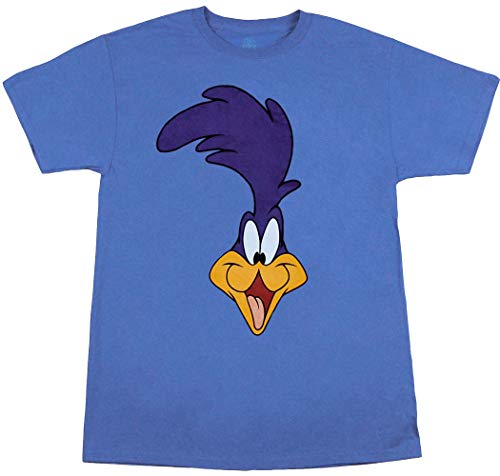 Looney Tunes Character Face T-Shirt (Road Runner, Blue, Large)