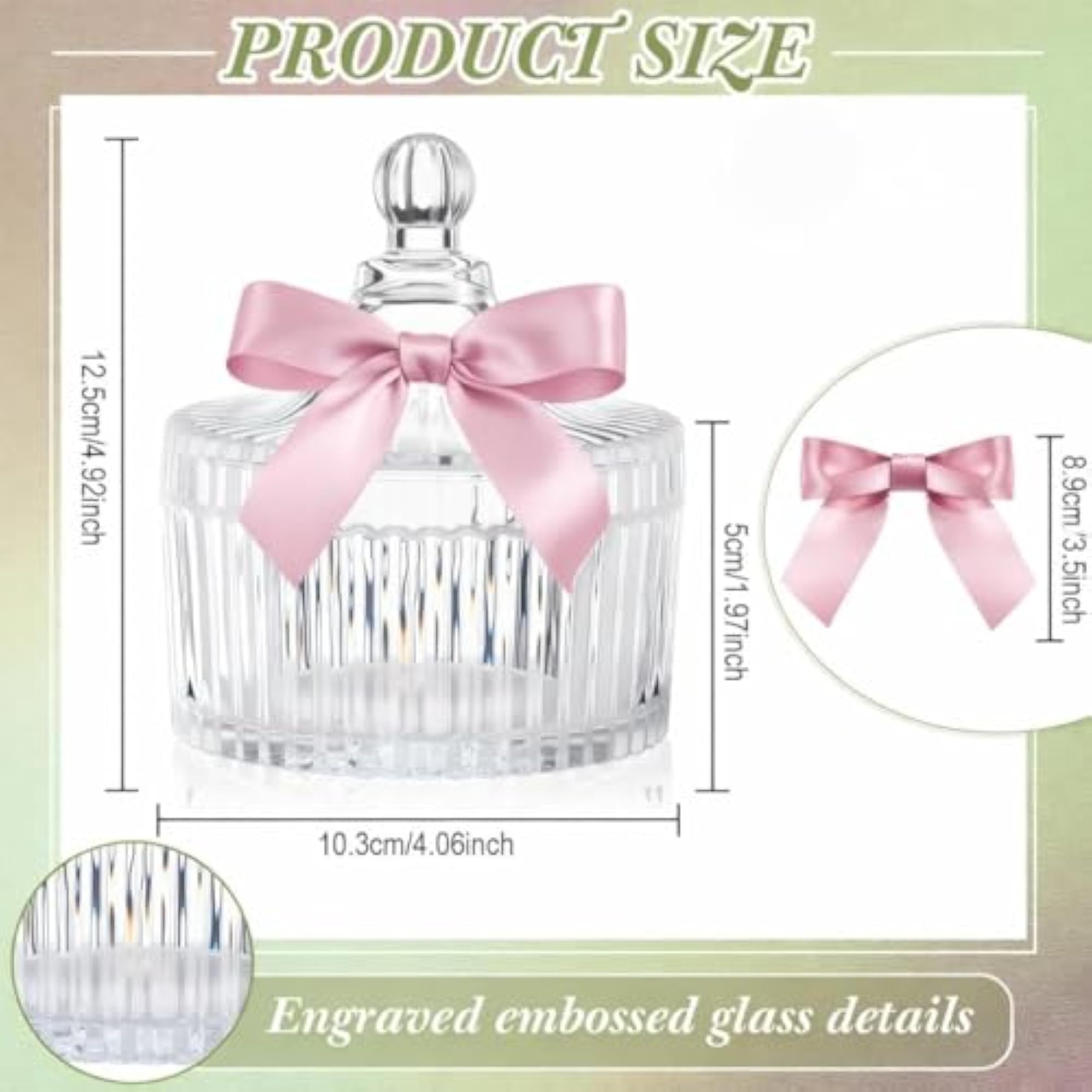 2 Pcs Glass Candy Jar Set with Lids and Pink Bows, Decorative Dish