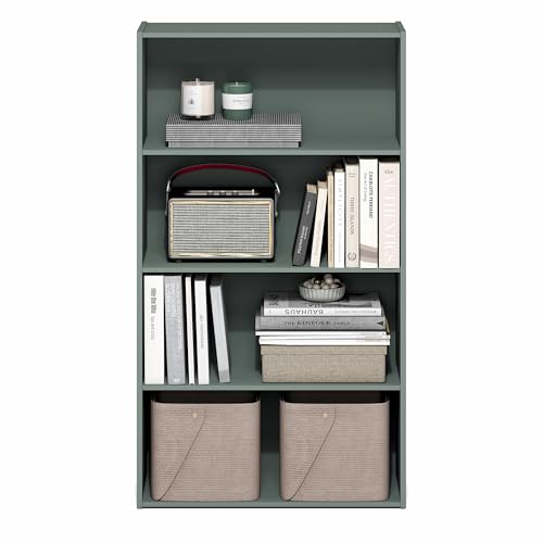 Image of Furinno PASIR Book Shelf, 3-Tier Bookshelf, Storage Shelves Bookcase, 9.7 x 23.7 x 31.5, for Living Room, Bedroom, Home Office, Sage Green