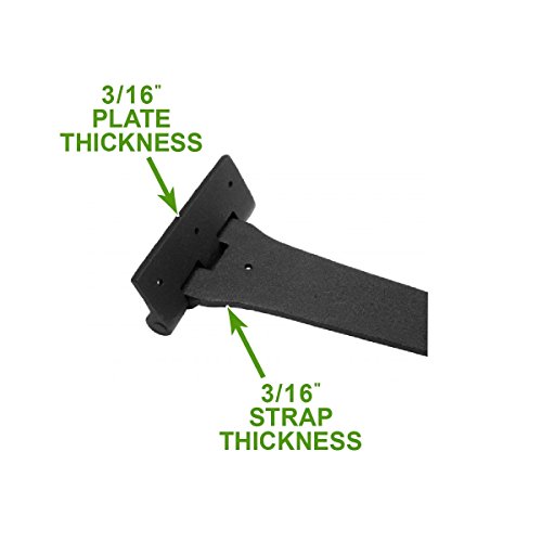 Image of Renovators Supply Manufacturing Black Wrought Iron Heart Style Strap Hinge 18 Inch, Flush Mount Spade Tip Gate & Door Hinge, Rust Resistant Powder Coat Finish