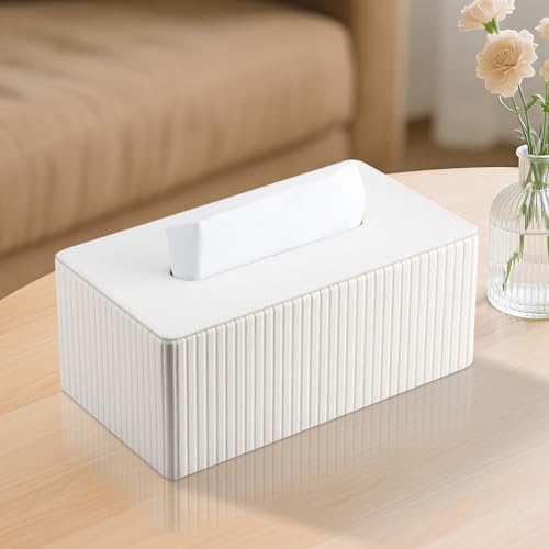 KINGFOM Kosmetiktücherbox Taschentuchbox, Rechteckige Tissue Box Tücherbox für Wohnzimmer, Badezimmer & Büro – Dekorative Taschentücher Box Taschentuchspender aus PU Leder (Weiß, Rechteckige)