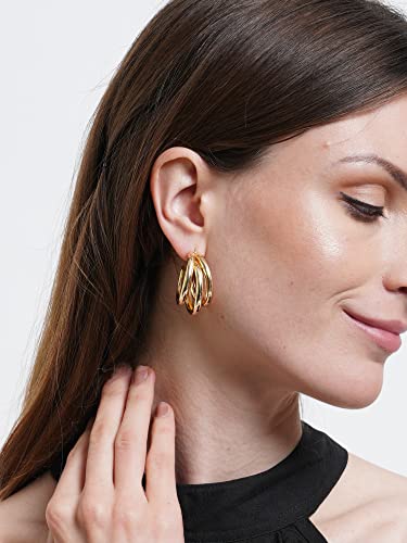 Image of Bohey by KARATCART Gold-Toned Classic Half Hoop Earrings for Women