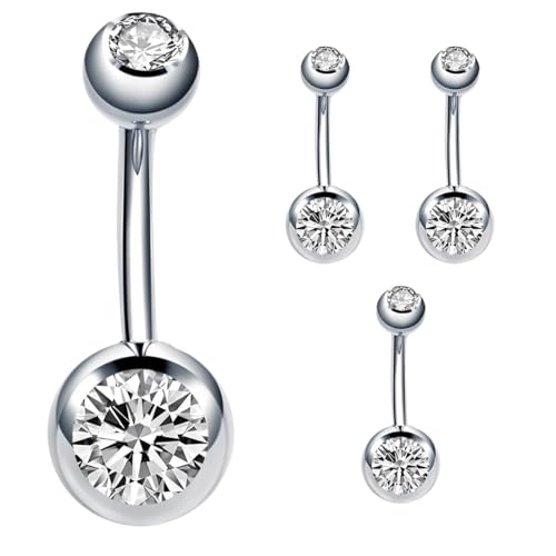 EIHI 4 piezas Piercing Ombligo Bar Titanio Corto Largo Corazón CZ Bolas Plata Ombligo Bar Belly Button Anillos Joyería para Mujer Plata