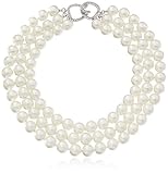 Kenneth Jay Lane 3 Row Pearl Necklaces With Pave Silver Clasp Worn By Famous First Ladies