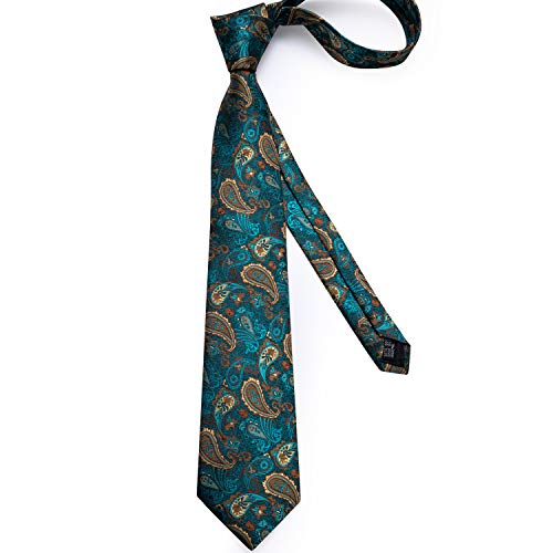 Image of DiBanGu Extra Long Tie for Men 63 inch XL Silk Necktie Set | Pocket Square and Cufflinks, Big and Tall, Jacquard Woven, Gift Box, Paisley /Plaid /Solid /Striped, for Weddinng Party Business