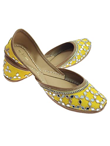 Image of Fulkari Women's Mirror Genuine Soft Leather Embroidered Jutis | Bite and Pinch Free Jutti | Punjabi Formal Juttis | Girl's Wedding Flat Ladies Mojari | Formal Ethnic Juti |