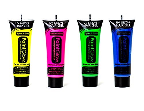 Paint Glow UV Neon Hair Gel Party Festival Rave Set 4 Pink Yellow Green Blue