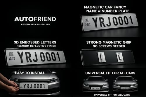 Image of Magnetic Fancy Car Name and Number Plate with IND Embossed Design, Scratch Resistant, (Set of 2)