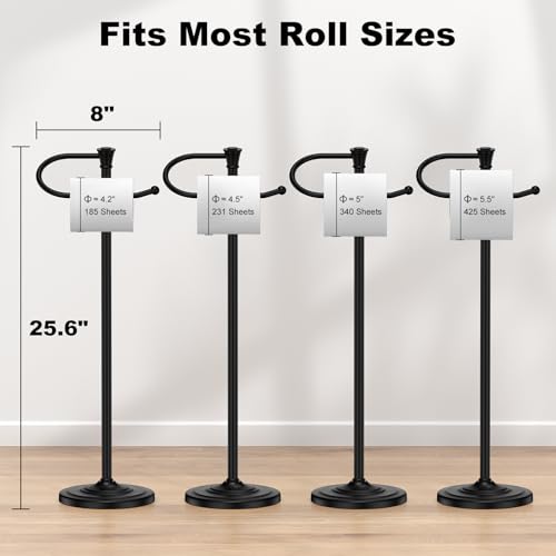 Toilet Paper Holder Free Standing, 25” H Stainless Steel Black Toilet Paper Stand, Weighted Base Floor Tissue Roll Holder for Bathroom,Toilet Roll Stand by UNCONSIL - Image 5