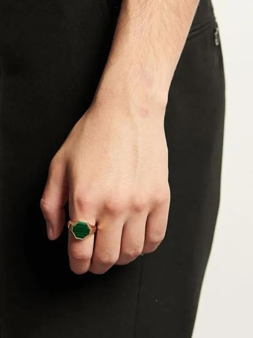 Genuine Malachite Ring 14k Gold Vermeil Gemstone Handmade Jewelry Signet Ring for Men Gift for Him Statement Jewelry Men's Malachite Ring