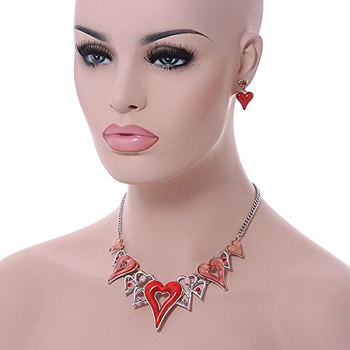 Juego de collar y pendientes de cristal rosa Avalaya con cadena ajustable de 40 cm 2