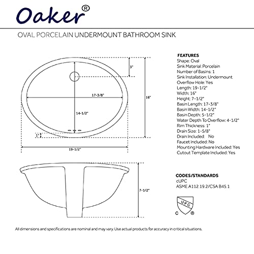 Oaker 1714 Undermount Bathroom Sink 17"X14" In White Color, Cupc Certified Ceramic Under Counter Vanity Lavatory Sink With Overflow #TOP5